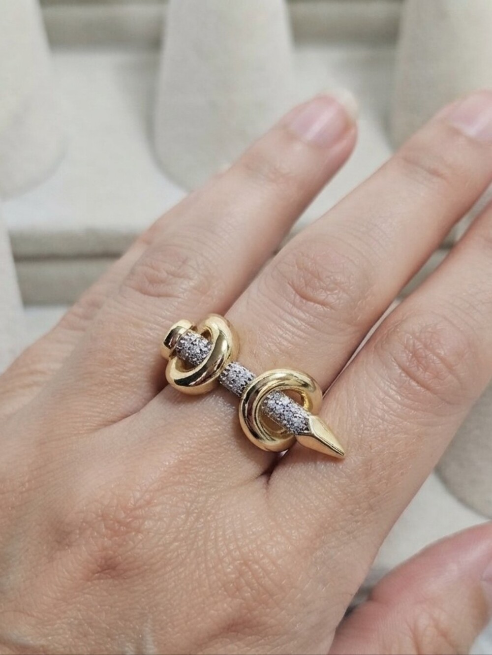 Gold Sculptural Nail Statement Ring - Women Jewelry